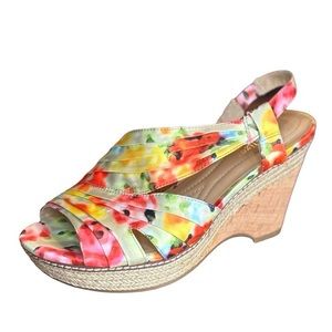 Naturalizer Lulianna Wedge Sandals Sz 8 Multi Color Floral Open Toe Sling Back